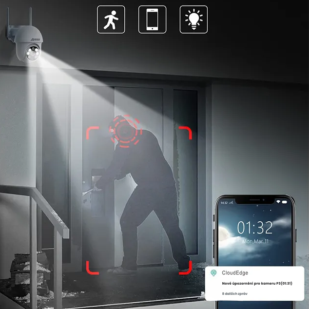 Upozornění Na Pohyb Flashing light and siren to drive away intruders (1)